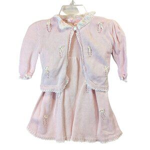 Sophie Dess Creations Paris Dress & Sweater Set Baby 3M Cotton Embroidered Pink